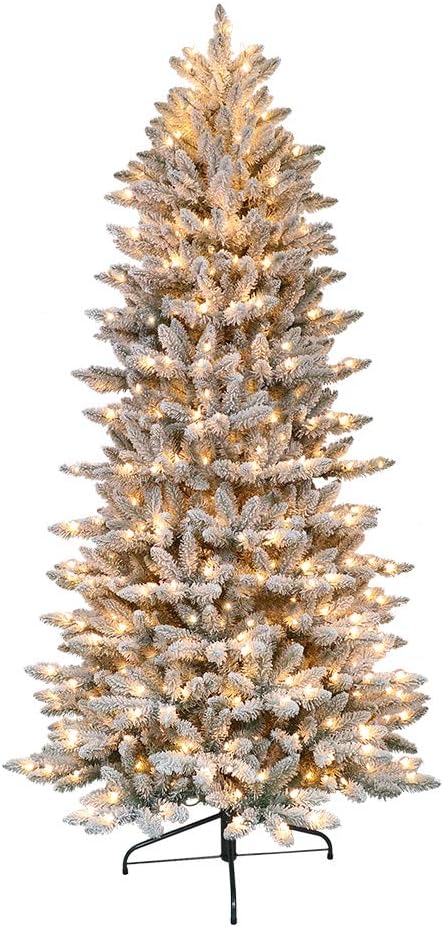 Puleo World 7.5 Bedrock Pre-Lit Thin Flocked Fraser Fir Synthetic Christmas Tree with 500 UL Indexed Unclouded Lighting fixtures