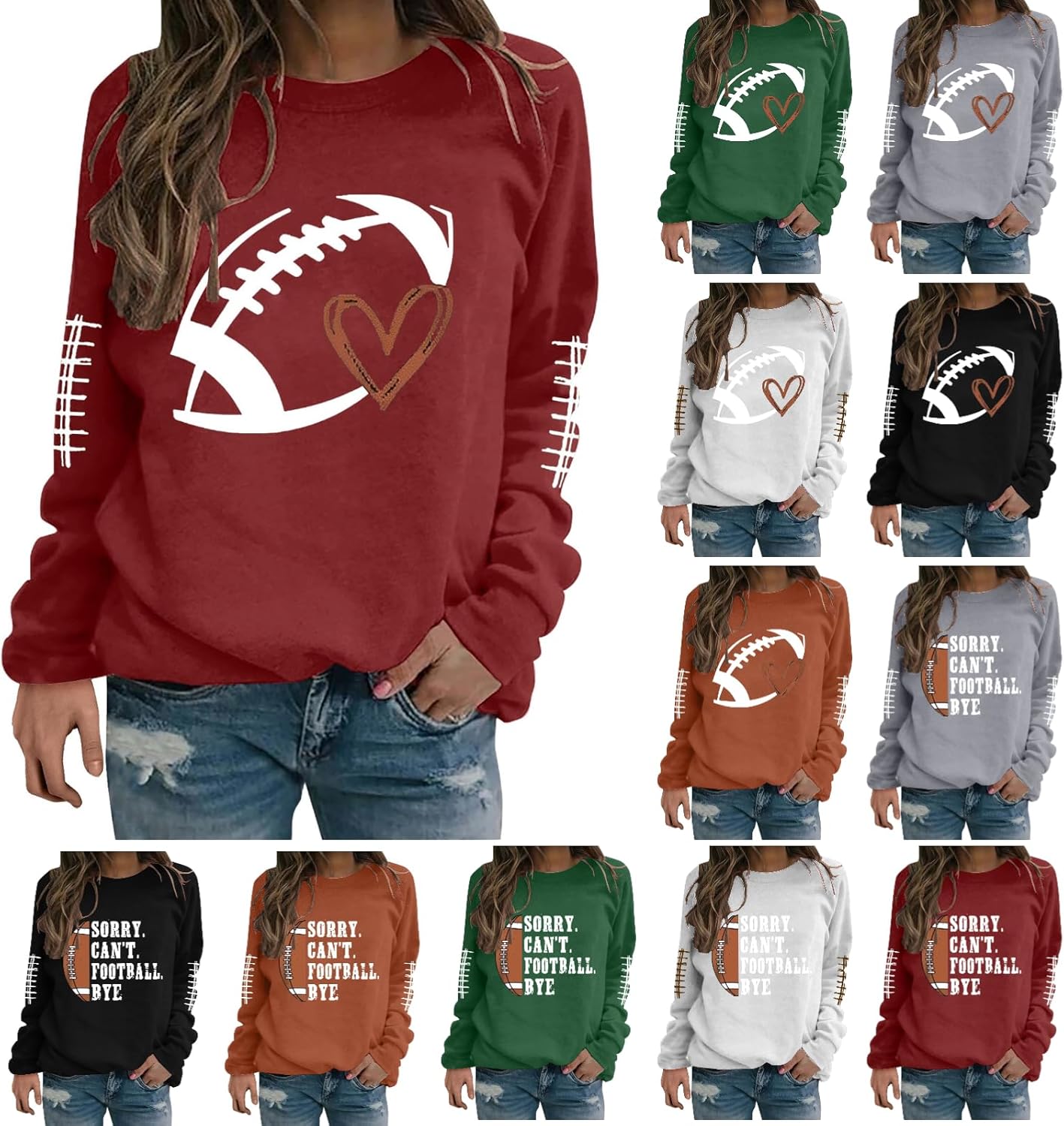 Womens Soccer Sweatshirt,2024 Fall Sweatshirts Pullover Lengthy Sleeve Recreation Time Soccer Colorful Plus Measurement Sweatshirts