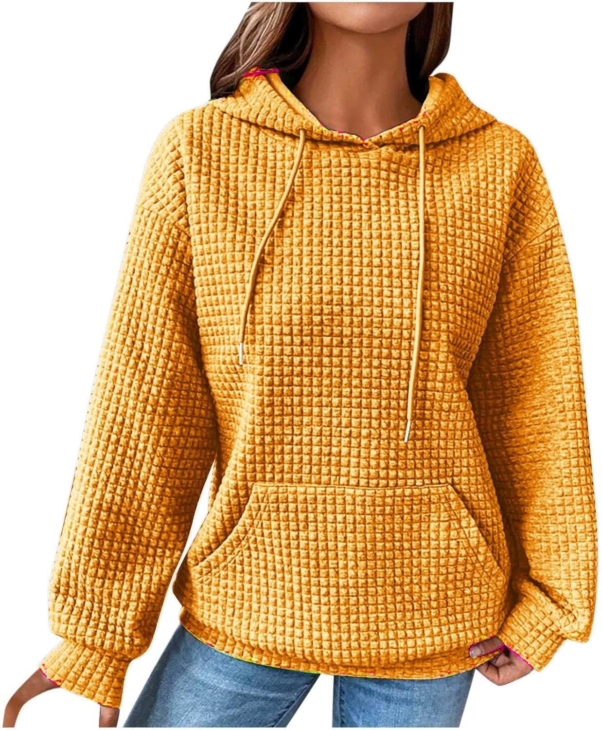 Autumn&Iciness Hoodies for Girls Waffle Pullover Fickle Leave Hooded Sweatshirt with Region Lengthy Sleeve Drawstring Tops