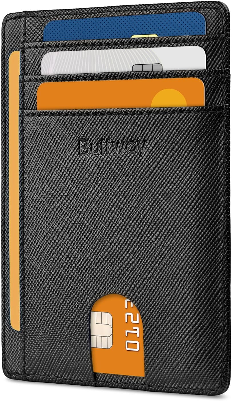 Buffway Thin Minimalist Entrance Patch RFID Blockading Leather-based Wallets for Males and Girls