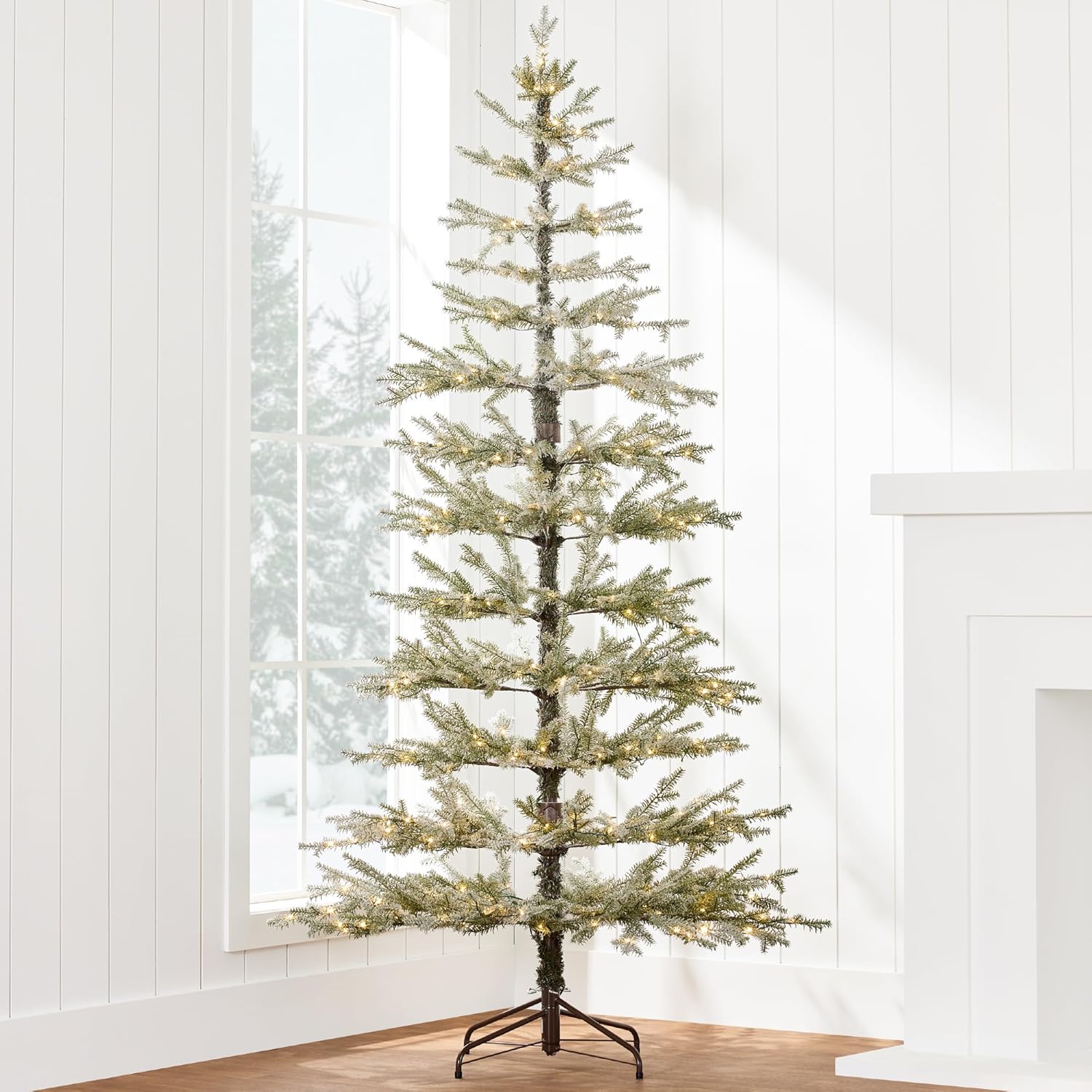 Highest Selection Merchandise Pre-Lit Sparse Christmas Tree 7.5ft Synthetic Flocked Pine Sleep Décor Aspen Noble Fir 2-in-1 White & Multicolor LED Lighting fixtures