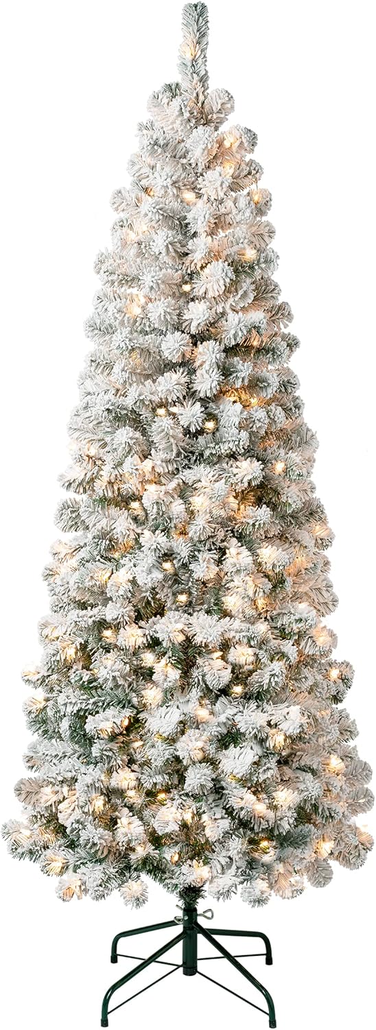 Nationwide Tree Corporate First Traditions Pre-Lit Acacia Flocked Tree Medium Christmas Tree, Cloudless Incandescent Lighting, Plug in, 6 feet