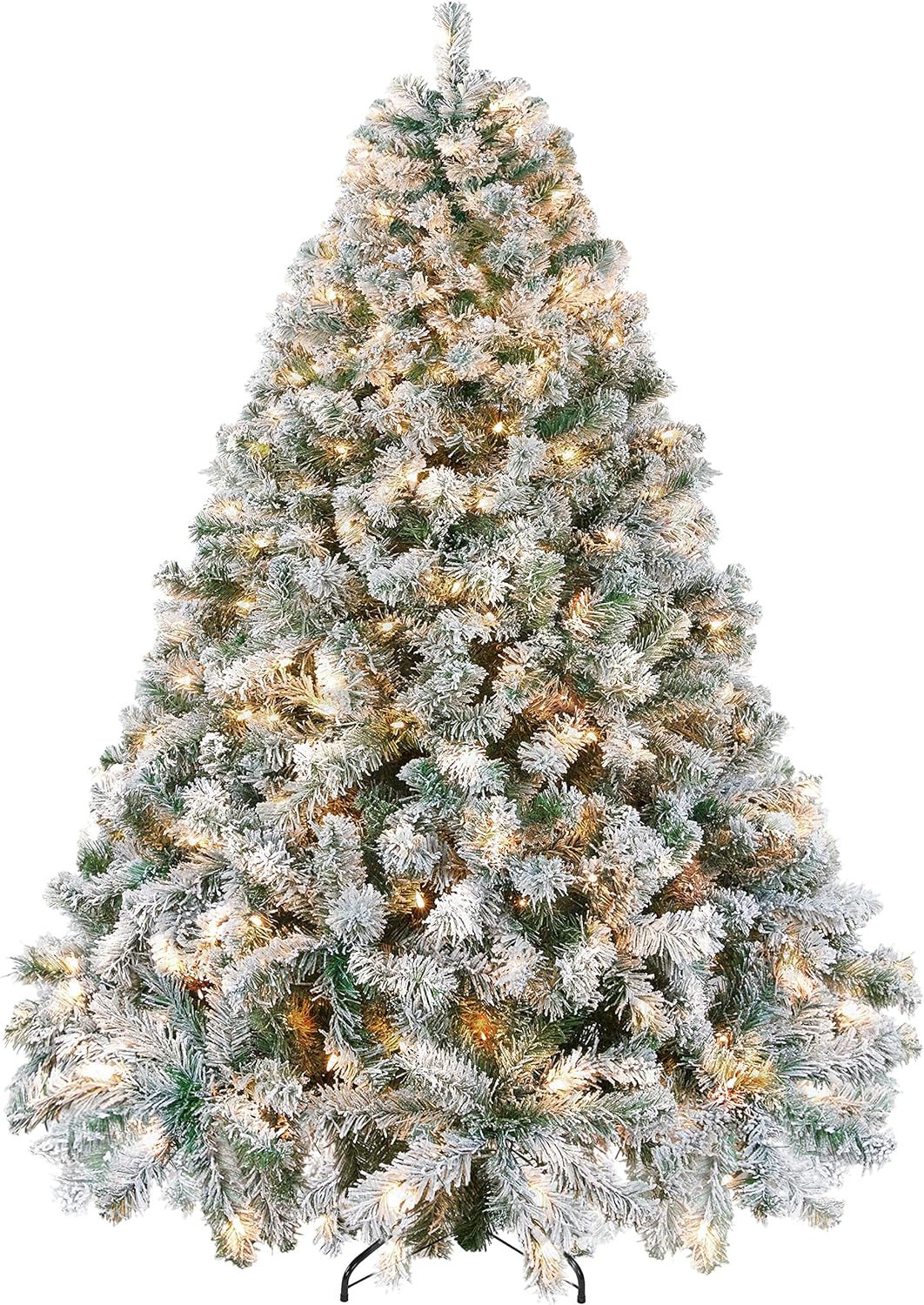 Yaheetech 7.5ft Pre-lit Synthetic Christmas Tree with Incandescent Heat White Lighting, Snow Flocked Complete Prelighted Yuletide Tree with 1284 Segment Guidelines, 550 Incandescent Lighting & Foldable Get up, White