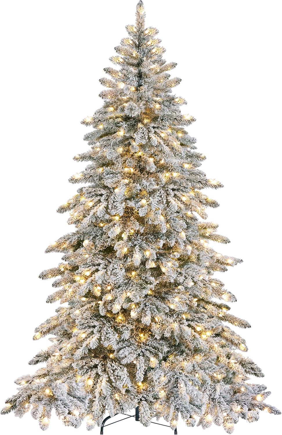 Yaheetech 7.5ft Pre-Lit Synthetic Christmas Tree with 550 Heat White LED Lighting & 1278 PVC Guidelines,Hinged Snow Flocked Yuletide Tree with Foldable Arise & Protecting Sheet,Inexperienced